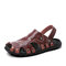 Men Breathable Hand Stitching Letter Pattern Non-slip Casual Beach Sandals - Red Brown