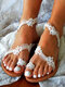 Large Size Women Casual Summer Beach Vacation Floral Print Cloth Thumb Sandals - White