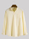 Mens Linen Frog Button Design Solid Plain Long Sleeve Henley Shirts - Yellow