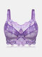 Plus Size Push Up Embroidery Full Coverage Lace Gather Breathable Bras - Purple