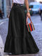 Solid Color Ruffle Hem Casual Long Skirt - Black