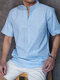 قميص رجالي بياقة واقفة بتصميم أساسي غير رسمي - أزرق