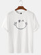 Mens Cotton Funny Emojis Print Breathable Loose Round Neck T-Shirts - White