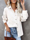 Vintage Corduroy Solid Color Jacket Long Sleeve Ribbed Women Shirt - White