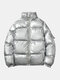 Mens Thicken Reflective Warm Stand Collar Zipper Casual Down Coat - Silver