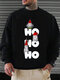 Mens Christmas Hat Letter Print Crew Neck Pullover Sweatshirts - Black
