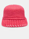 Unisex Cotton Knitted Color Contrast Woven Brim All-match Warmth Bucket Hat - Watermelon Red