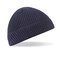 Men Women Solid Color Knitted Beanies Caps Outdoos Sport Rolled Cuff Brimless Hat - Navy