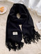Unisex Artificial Cashmere Solid Color Letter Label Tassel Warmth All-match Scarves - Black
