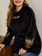 Plus Size Eagle Embroidery O-neck Casual Velvet Sweatshirt - Black