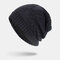 Men Wool Diamond Pattern Outdoor Keep Warm Brimless Beanie Knitted Woolen Hat - Navy