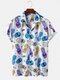 Mens Funny Skull & Fruit Print Breathable Casual Short Sleeve Shirts - Blue