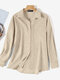 Solid Corduroy Long Sleeve Lapel Shirt For Women - Apricot