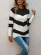 Casual Striped O-neck Long Sleeve Knit Sweater - Black