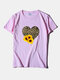 Leopard Sunflower Print Short Sleeves Casual T-shirt For Women - Pink