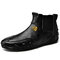 Men Cow Leather Non Slip Elastic Panels Casual Ankle Boots - Black