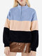 Casual Stand Collar Color Block Corduroy Coats - Blue