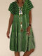 Polka Dot Stripe Plaid Print Patchwork Short Sleeve Dress For Women - Green