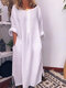 Loose Solid Color Long Sleeve Casual Maxi Dress - White