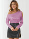 Solid Glitter Long Sleeve Off Shoulder T-shirt For Women - Pink