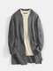 Mens Knitted Plain Long Sleeve Mid-Length Casual Sweater Cardigan With Pocket - Dark Gray