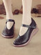 SOCOFY Zapatillas de cuña con plataforma transpirable y punta redonda de cuero - Negro