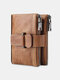 Men Retro Soft Leather RFID Anti-Magnetic 16 Card Slot Card Case Bifold Short Double Layer Zipper Coin Purse Wallet - Brown
