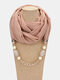 Vintage Beaded Chain Pendant Solid Color Chiffon Resin Neck Sun Protection Scarf Necklace - Khaki