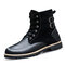 Men Microfiber Leather Splicing Warm Work Style High Top Motorcycle Boots - Black