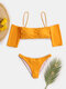 Women Bikini Off Shoulder Short Sleeves Swimsuit - Yellow