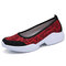 Women Casual Sports Flax Light Slip On Platform Sneakers - Red