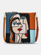 Women PU Leather Graffiti Abstract Figure Pattern Print Patchwork Crossbody Bag Shoulder Bag - Orange