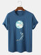 Mens Earth Astronaut Printed Crew Neck Cotton Short Sleeve T-Shirts - Blue
