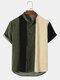 Mens Corduroy Patchwork Stand Collar Short Sleeve Shirt - Dark Green