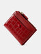 Women Faux Leather Fashion Multi-Slots Multifunction Short Wallet Purse - Red