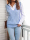 Argyle Pattern Knitted Sleeveless V-neck Hollow Solid Sweater - Blue