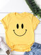 Casual Cartoon Smile Printed Short Sleeve O-neck T-Shirt For Women - Gold