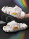 Casual Solid Solor Cloud Pattern Rainbow Printed Soft Comfy Home Slippers For Women - White