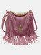 Vintage Tassel Decor Stylish Design Detachable Straps Crossbody Bag Handbag - Pink