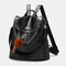 Women PU Leather Solid Casual Anti theft Backpack Shoulder Bag - Black