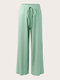 Plus Size Solid Color Elastic Waist Knotted Wide-leg Pants - Green