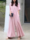 Женское однотонное плиссированное платье с коротким рукавом и широкими штанинами Комбинезон - Розовый