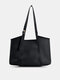 PU Leather Vintage Large Capicity Tote Bag Contrast Color One Shoulder Handbag - Black