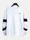 Mens Two-color Block Patchwork Long Sleeve Sweatshirts - White