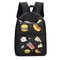 Women Food Pattern Canvas Travel Backpack Versatile Schoolbag - Black