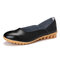 Women Casual Soft Leather Solid Color Ballet Flat Shoes - Black