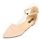 Women Pointed Toe Pure Color Metal Buckle Flats - Beige