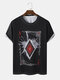 Mens Poker Element Graphic Crew Neck Retro Short Sleeve T-Shirts - Black