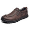 Men Retro Genuine Leather Non Slip Soft Sole Casual Slip On Shoes - Coffee