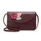 Women Flower Decorational 5.5inch Flap Phone Bag Shoulder Bags Crossbody Bags - Wine Red